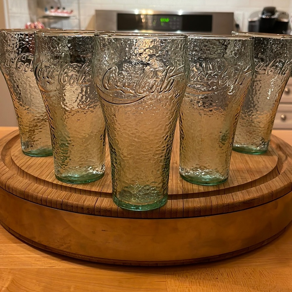 Set of 5 Fountain Soda Coca Cola soda lime glasses - dishwasher safe.